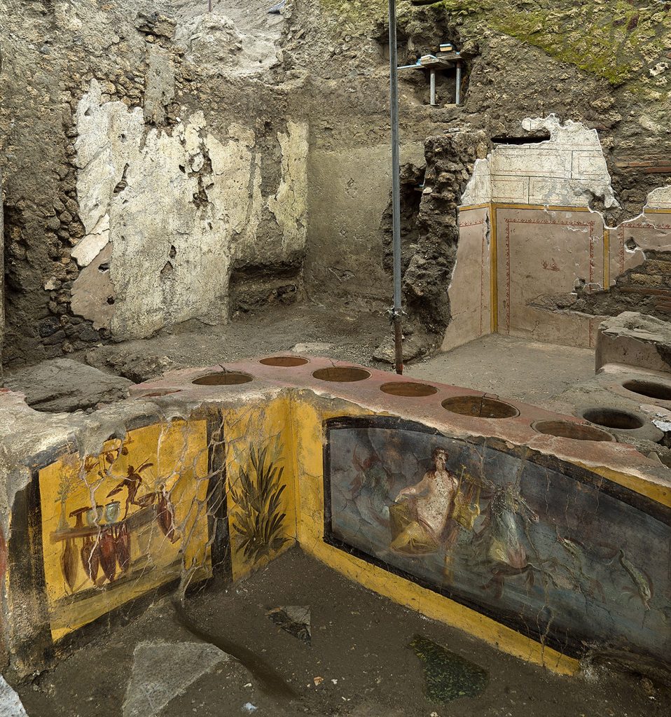 The <em>thermopolium</em>, or fast food restaurant, of Regio V in Pompeii. Photo courtesy of Archaeological Park of Pompeii.